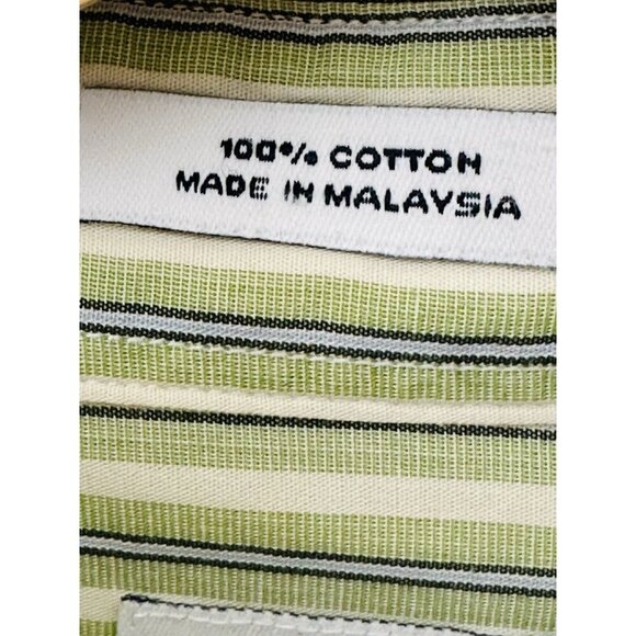 J.Crew Men's Size Large Short Sleeve 100% Cotton Casual Button Down Green Stripe - Picture 5 of 10